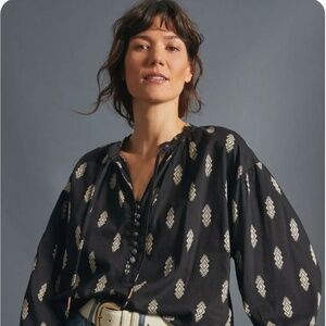 ANTHROPOLOGIE PILCRO "LUCILLE PEASANT BLOUSE" M NWT $98 BLACK